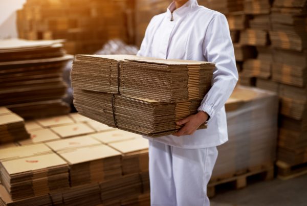 A person holding a pile of corrugated boxes, showcasing effective product packaging