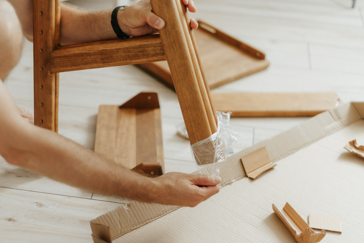 A closeup of furniture packaging